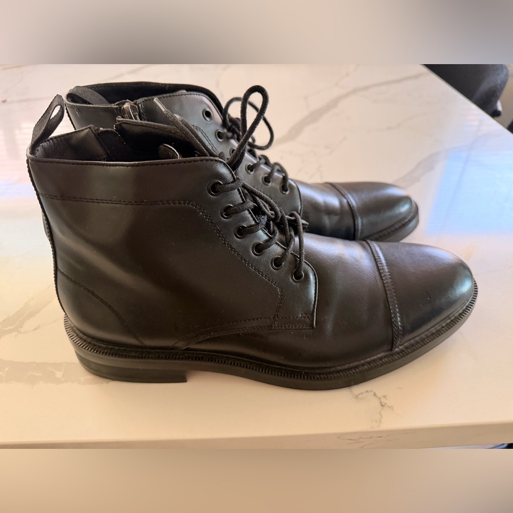 H&M Men's Black Lace-Up Leather Cap-Toe Boots Sz. 11.5